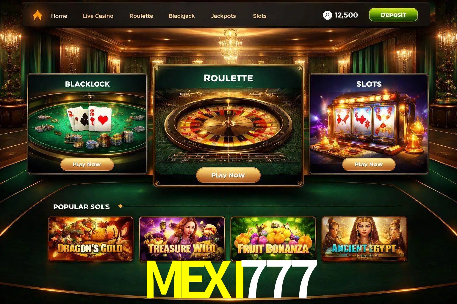 Vista de la plataforma MEXI777 Casino mostrando categorías organizadas de juegos en línea